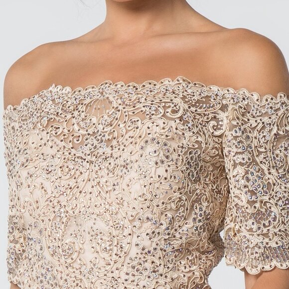 Off Shoulder Lace Bodice Prom Dress GSGL2525 - Picture 2 of 5